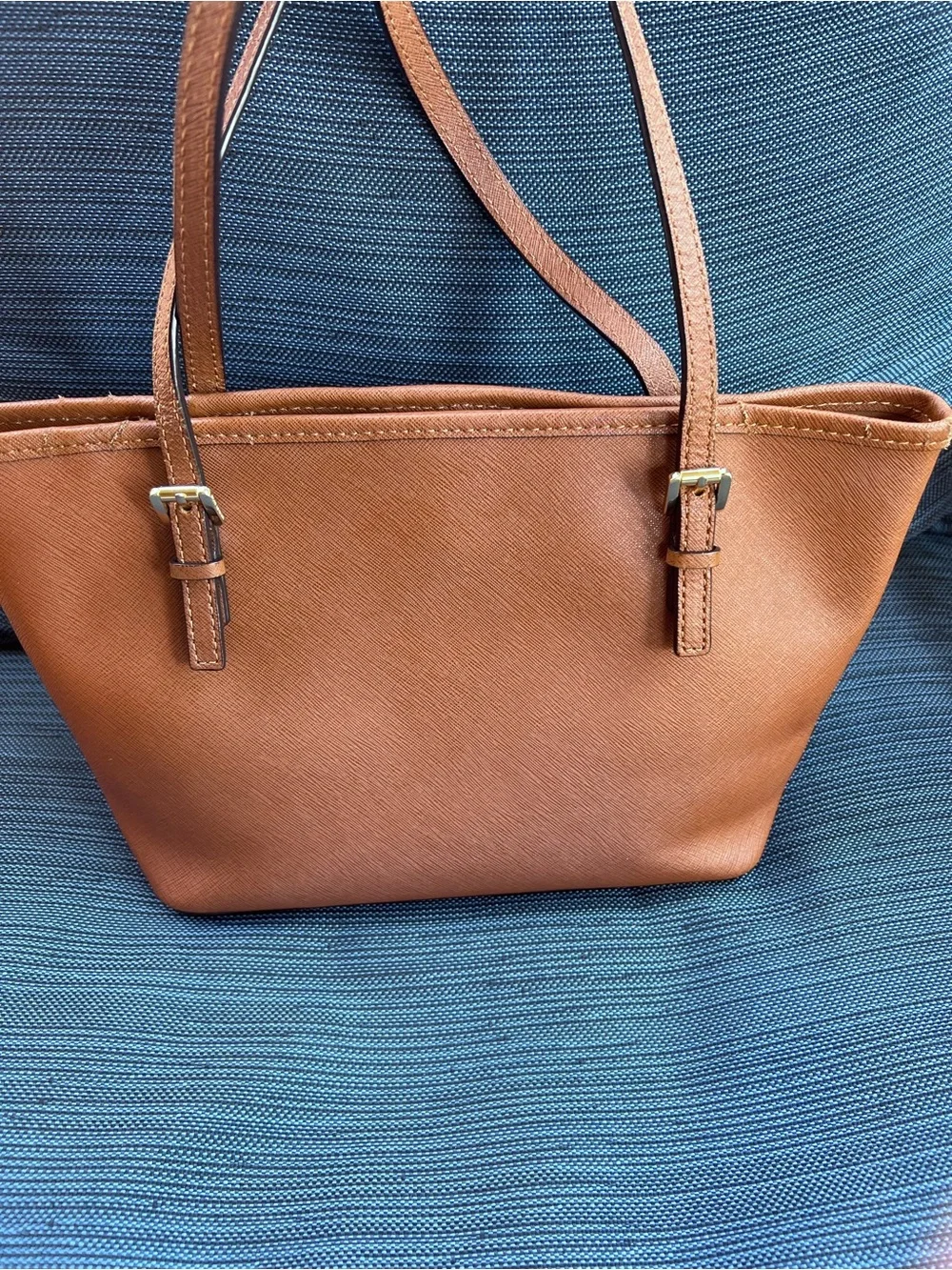 Michael Kors Jet Set Travel Tote Bag Brown Lugiano Saffiano Leather Small Medium